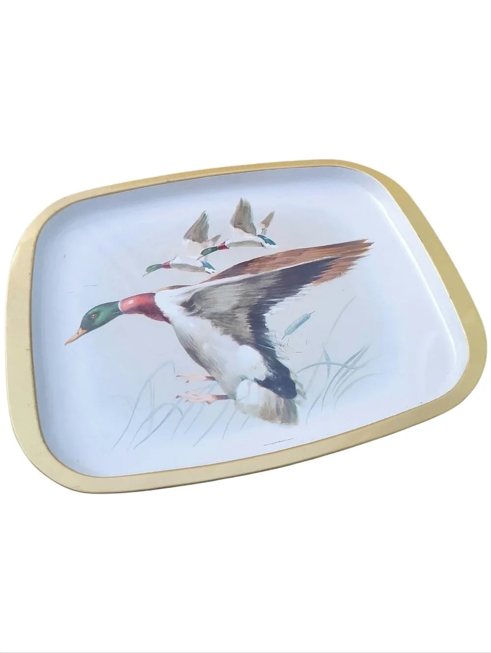 Vintage Mallard Duck Woodland  Metal Serving Decorative Tray Made In Japan